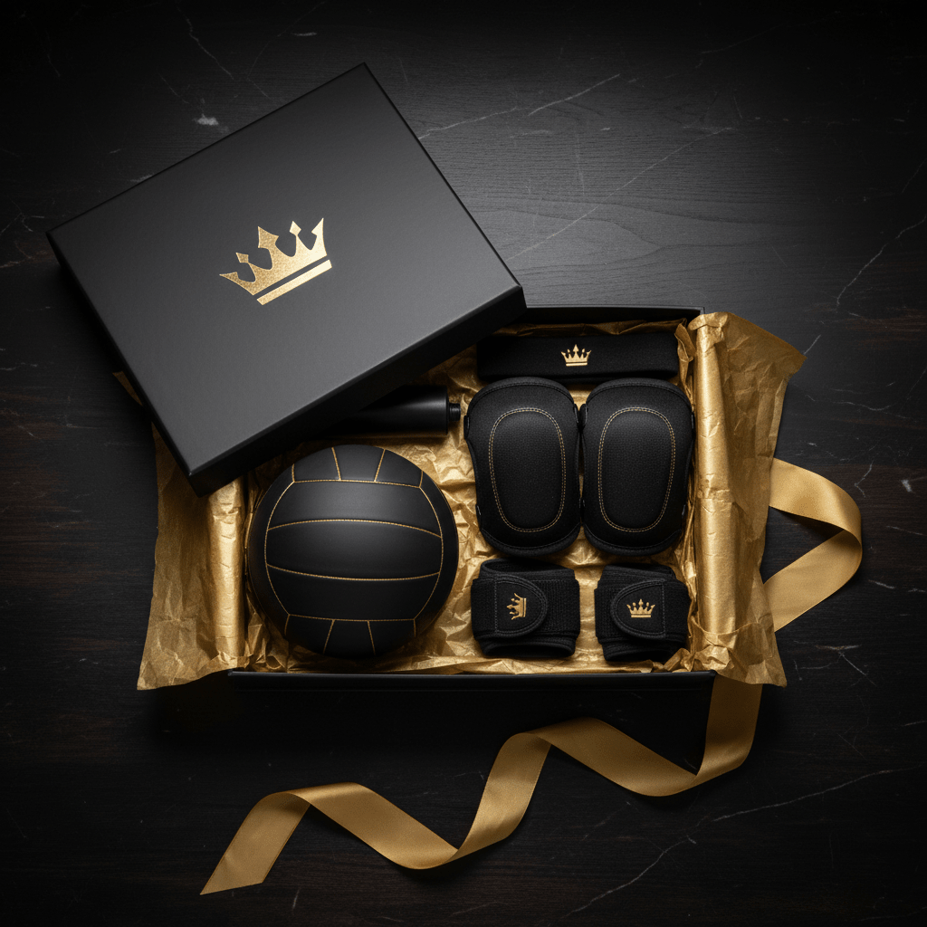 TITAN Volleyball Gift Set Crown Edition luxury matte black gift box gold crown logo volleyball knee pads wrist braces pump headband tissue wrap gold ribbon