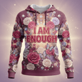 TITAN Women's Hoodie — I AM ENOUGH rose gold plum self-love affirmation design