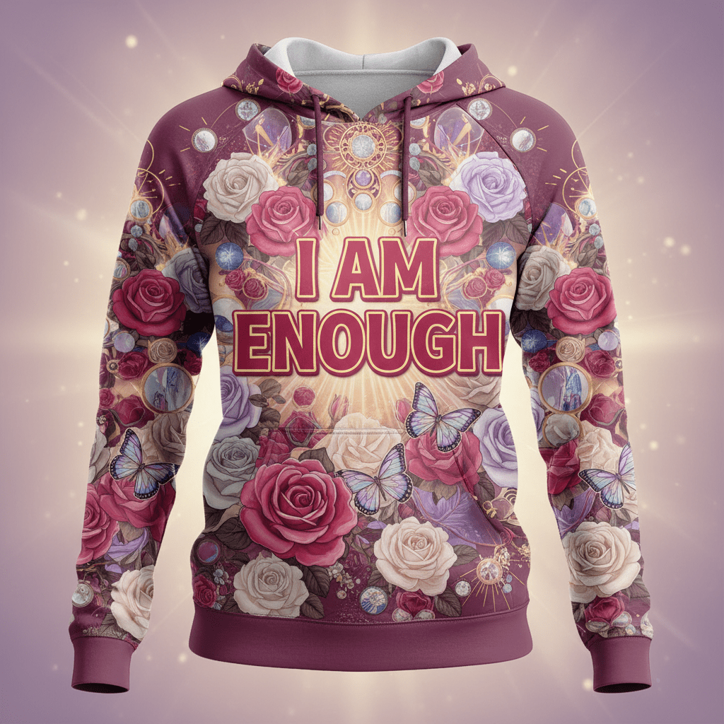 TITAN Women's Hoodie — I AM ENOUGH rose gold plum self-love affirmation design