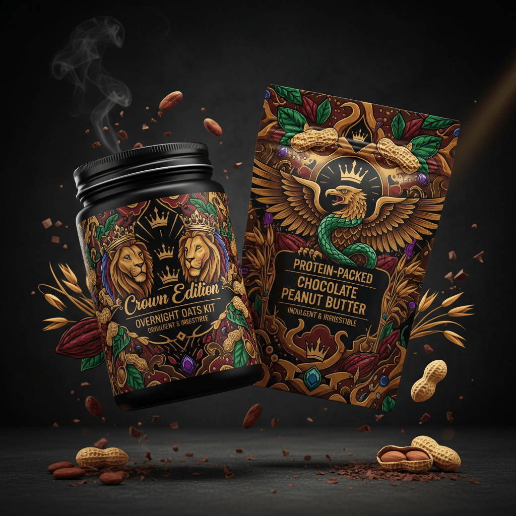 TITAN Overnight Oats Kit Chocolate Peanut Butter — Crown Edition bold tattoo-style artwork