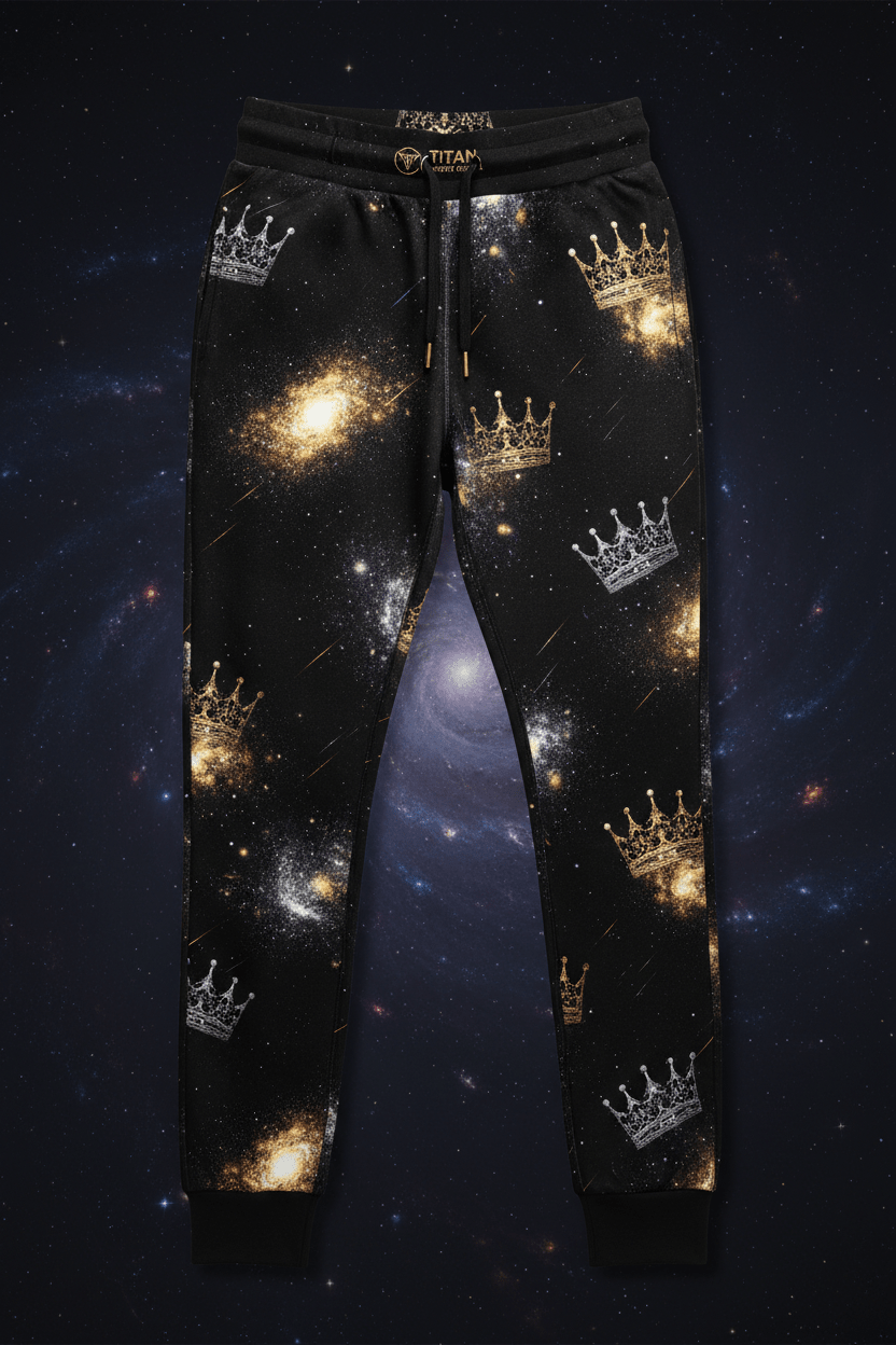 TITAN Women's Cosmic Burst Crown Joggers flat lay Galaxy SWAG Edition