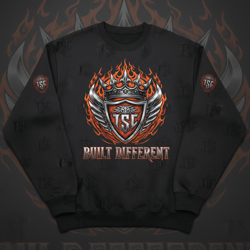 TITAN Built Different Heavyweight Crewneck Warrior Flame Crown blood orange chrome streetwear