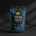 TITAN Organic Dried Blueberries — No Sugar Added, Crown Edition tattoo-style artwork