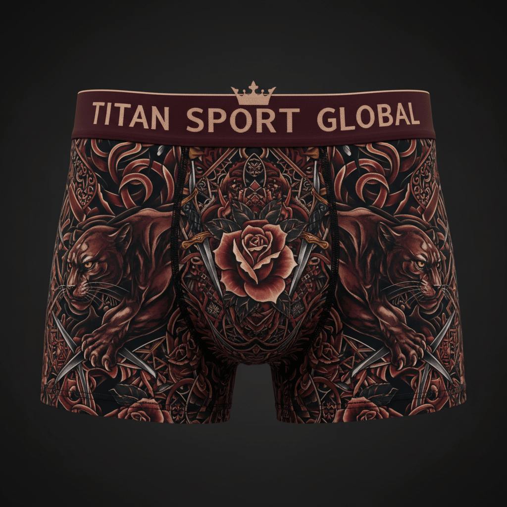 TITAN Crown Edition Men's Black Panther Boxer Briefs — Burgundy & Rose Gold