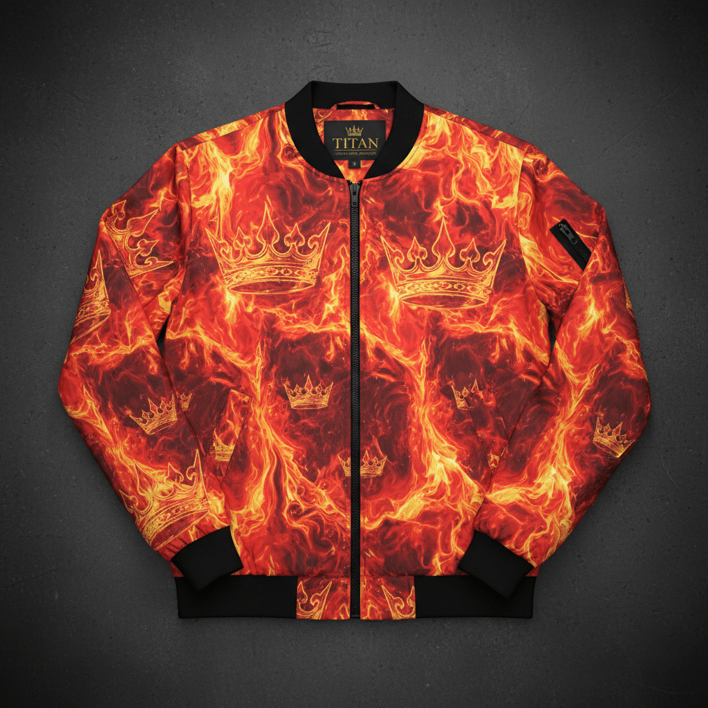 TITAN Men's Lava King Crown Bomber Jacket — Volcanic King SWAG Edition