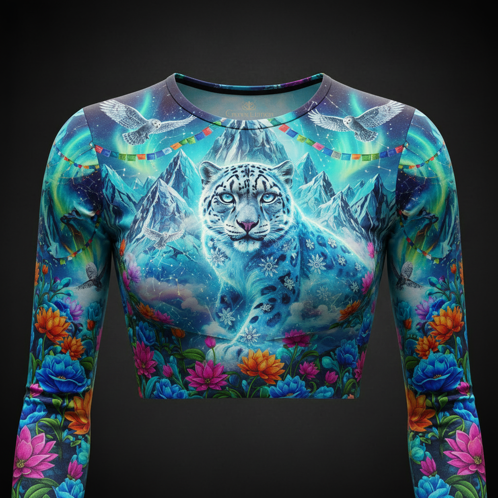 TITAN Women’s Cosmic Snow Leopard Bloom Long Sleeve Crop — Himalaya Edition