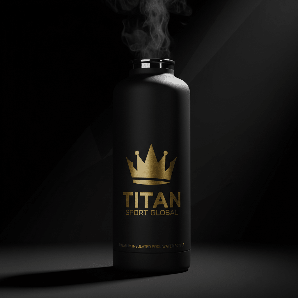 TITAN Pool Water Bottle Blackout Crown — matte black with gold crown logo