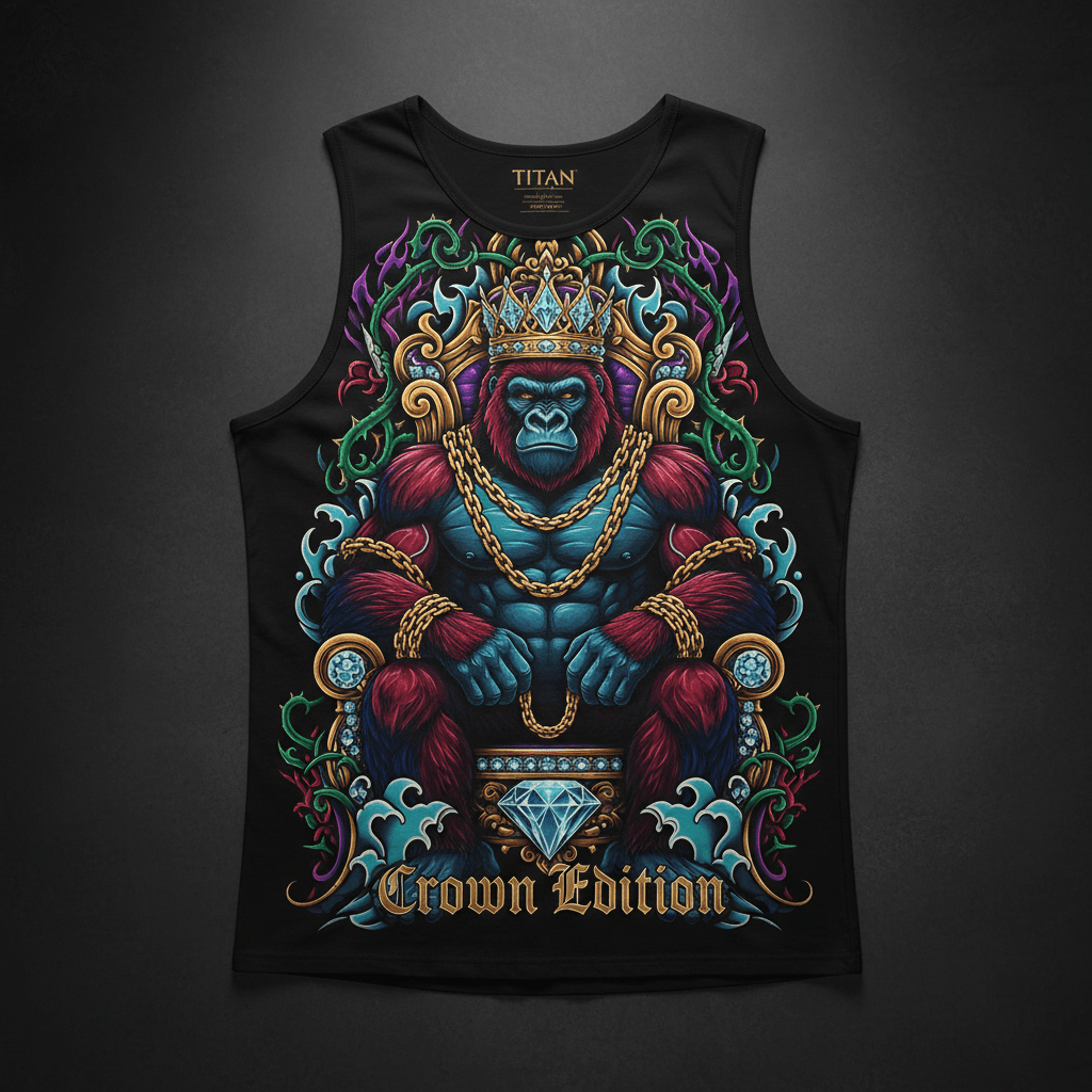 TITAN Men's Muscle Tee - Gorilla King Crown Edition Design