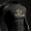 TITAN BJJ Rash Guard Crown Edition — matte black with gold crown logo