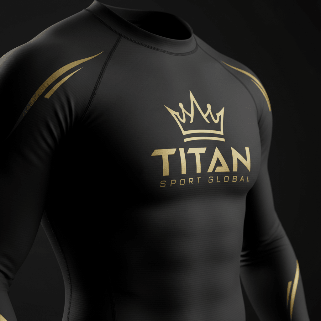 TITAN BJJ Rash Guard Crown Edition — matte black with gold crown logo
