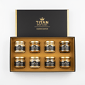 TITAN Protein Nut Butter Sampler 6-Jar Crown Edition Set — matte black luxury gift box