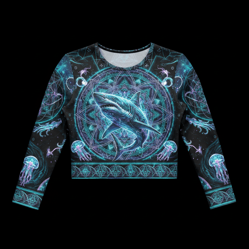 TITAN Women’s Neon Mandala Shark Ocean Long Sleeve Crop — Apex Edition