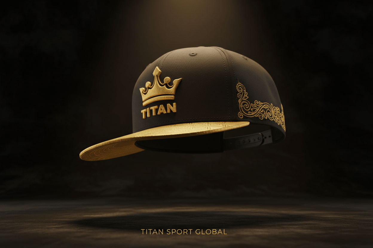 TITAN Sport Snapback Hat — Black & Gold Crown Filigree Design