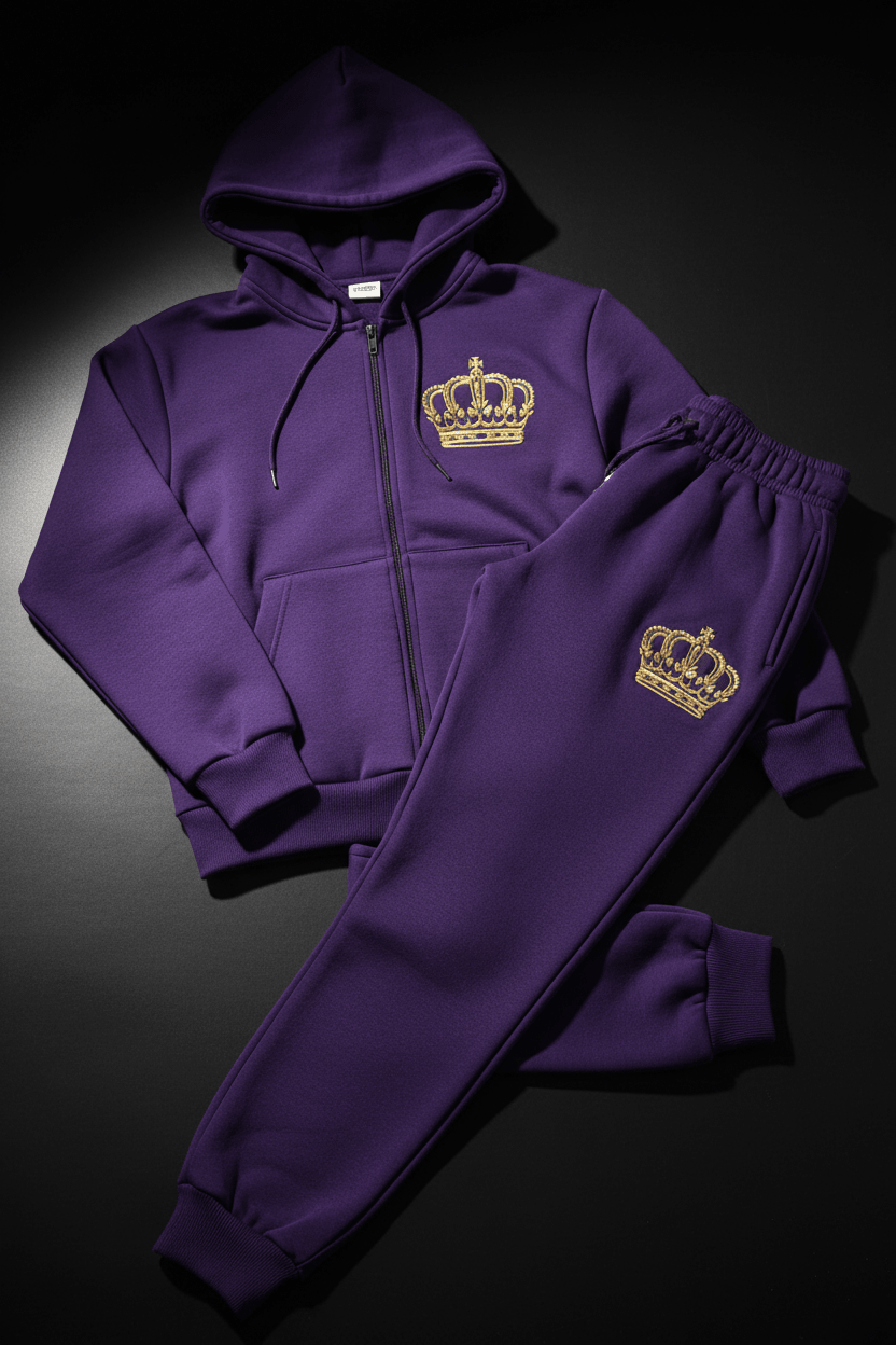 TITAN Crown Jogger Set in Royal Purple with gold Crown embroidery