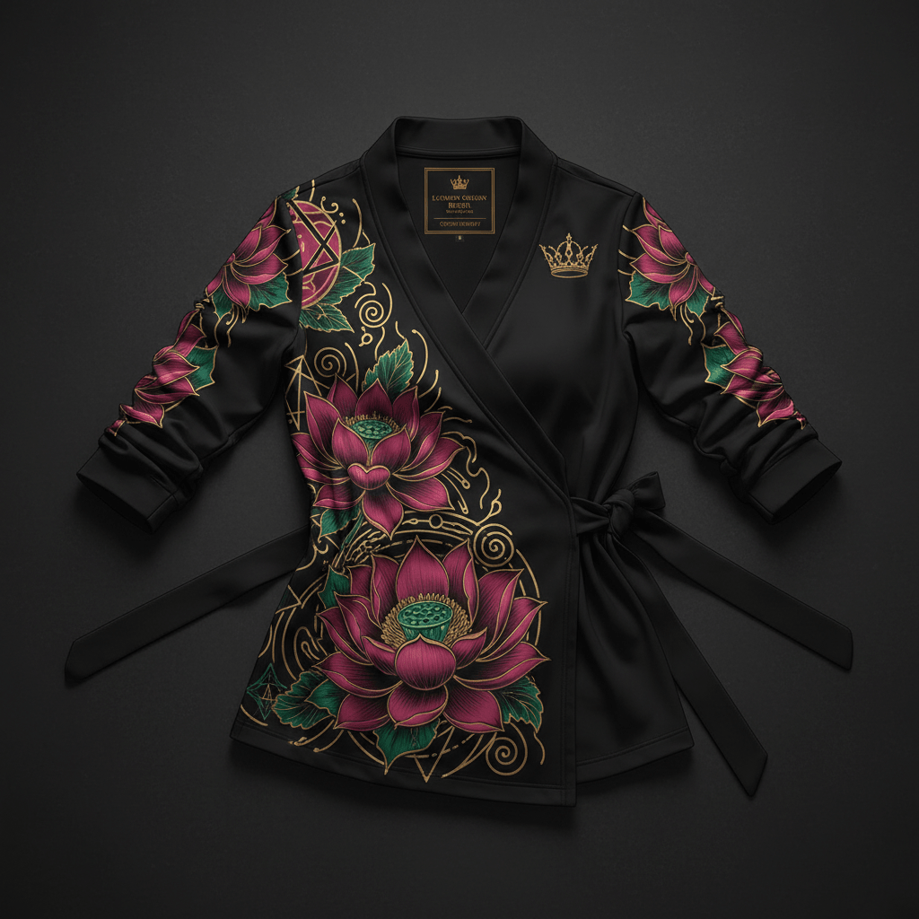 TITAN Women's Sacred Lotus Wrap Jacket Crown Edition — bold tattoo-style lotus blossom artwork