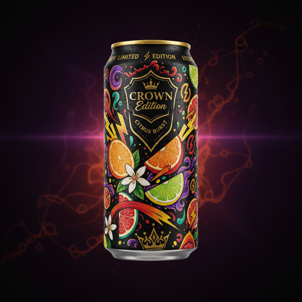 TITAN Protein Energy Drink Citrus Burst — Crown Edition bold tattoo-style artwork