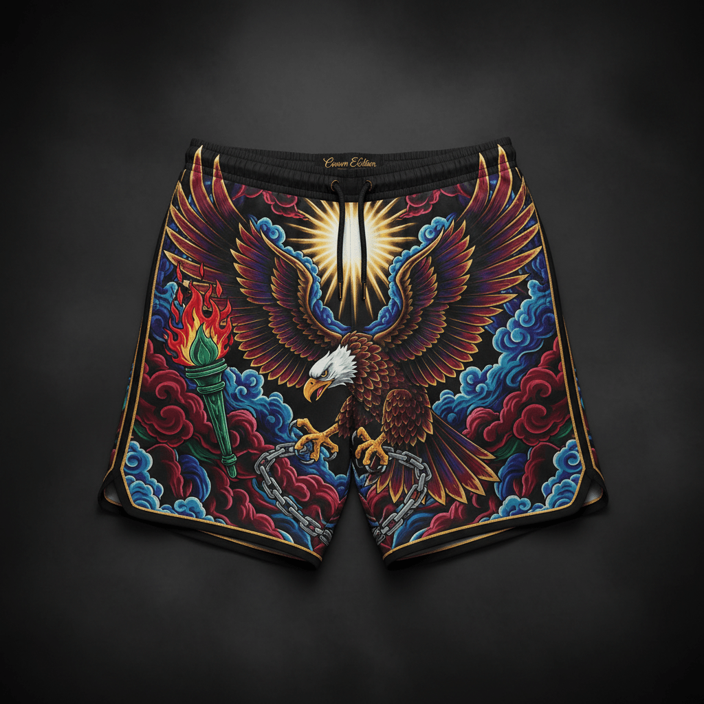 Fearless & Free Men's Shorts — TITAN Crown Edition tattoo artwork