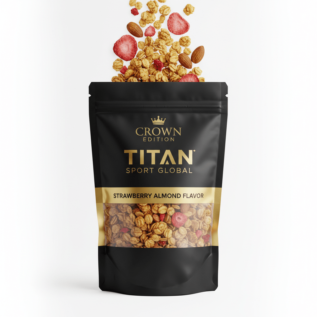 Strawberry Almond Whey Protein Granola — Crown Edition matte black pouch