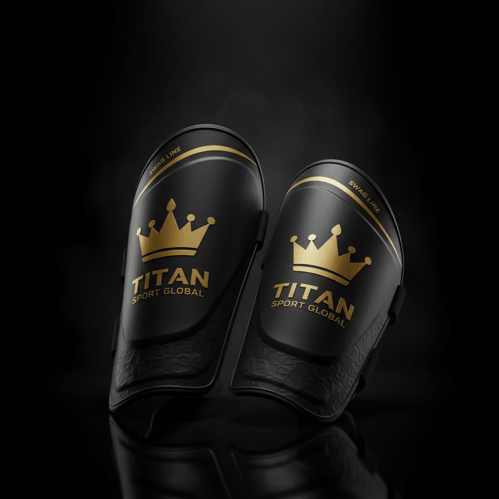 TITAN Soccer Shin Guards Crown Series — matte black with gold crown logo