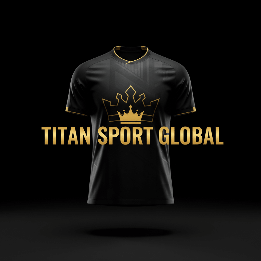 TITAN SPORT GLOBAL branded soccer jersey on dark background with gold accents