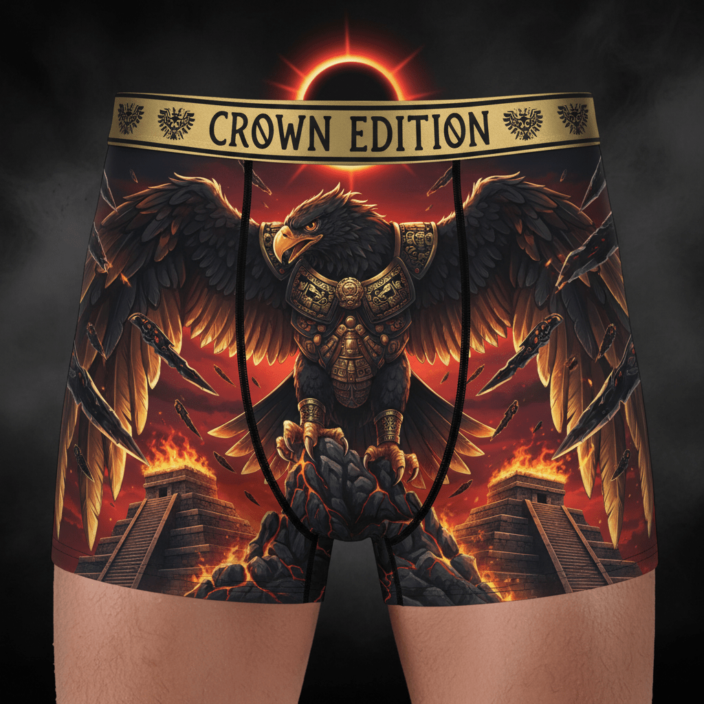 TITAN Aztec Eagle Warrior Men's Boxer Briefs Crown Edition — eagle in Aztec warrior armor anime art on matte black