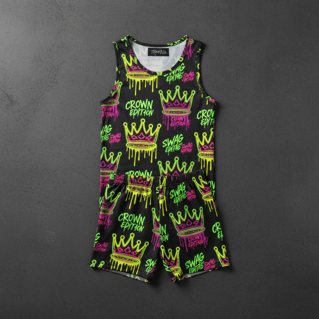 TITAN Kids Neon Drip Crown Tank & Shorts Set — Electric Royals SWAG Edition