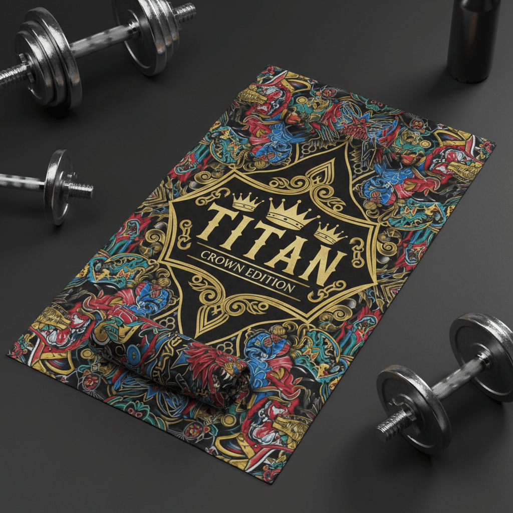 TITAN Printed Gym Towel - Black & Gold Crown Edition
