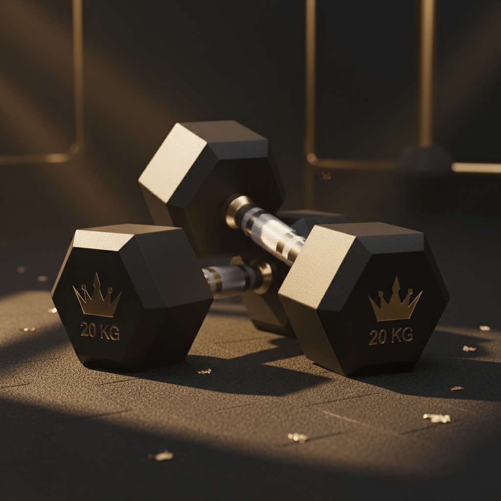 TITAN Pro Hex Dumbbell Set Crown SWAG Edition matte black gold