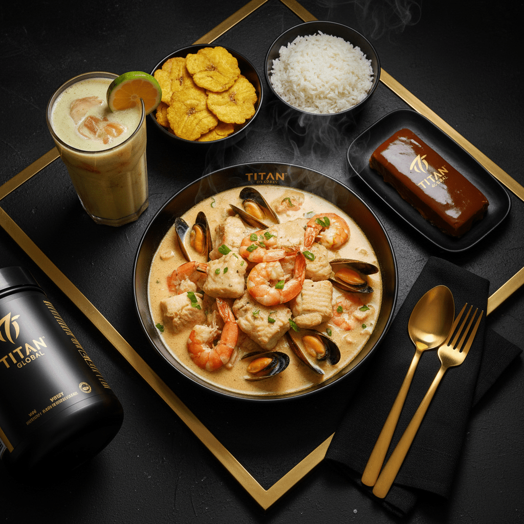 TITAN Crown Colombian Cazuela de Mariscos high-protein fish weekly monthly meal plan bundle