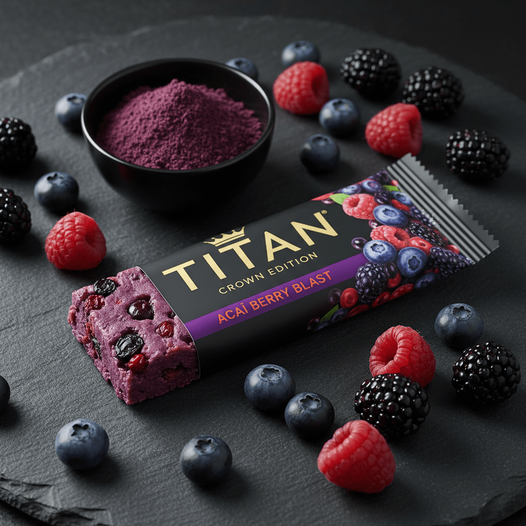TITAN Vegan Protein Bar Acai Berry Blast Crown Edition — 20g protein premium product shot
