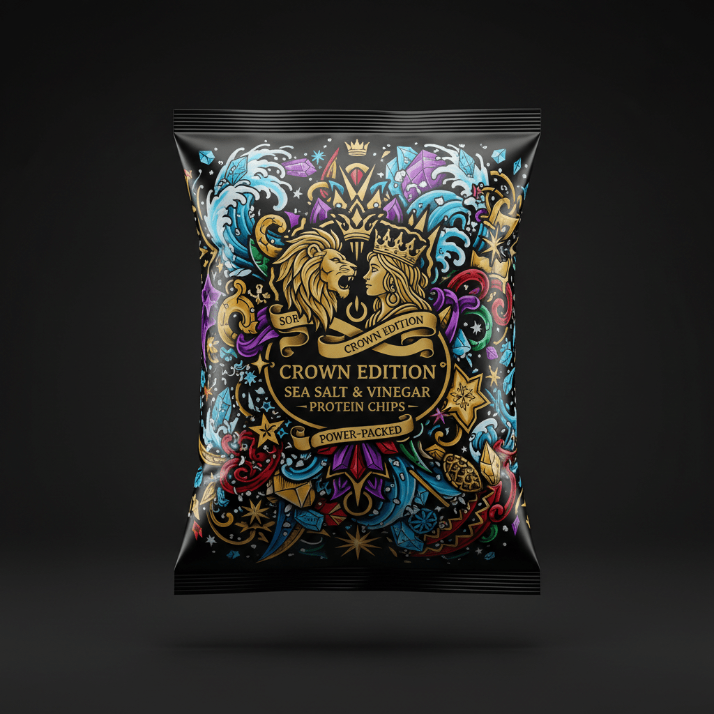 TITAN Protein Chips Sea Salt & Vinegar — Crown Edition bold tattoo-style artwork
