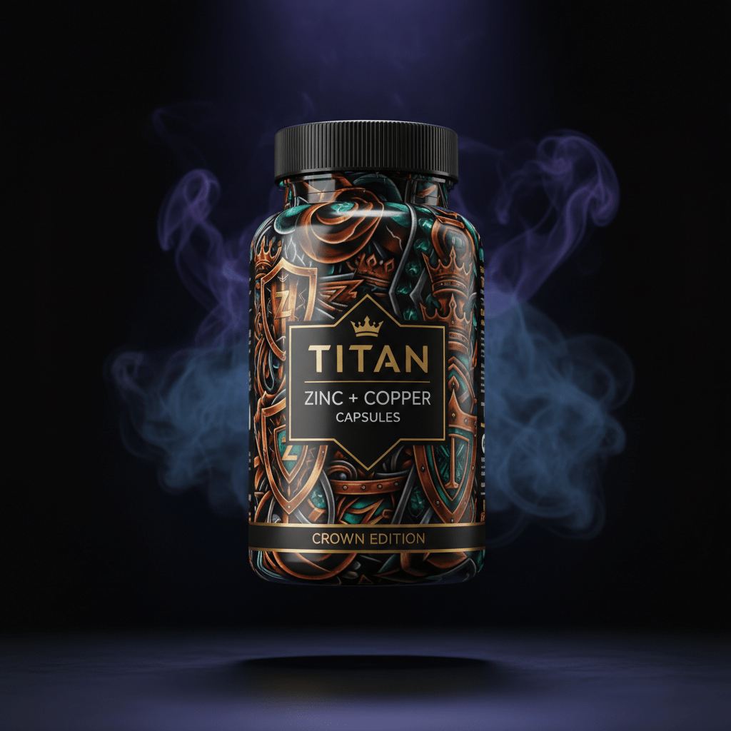 TITAN Zinc + Copper Capsules - Crown Edition tattoo-style artwork