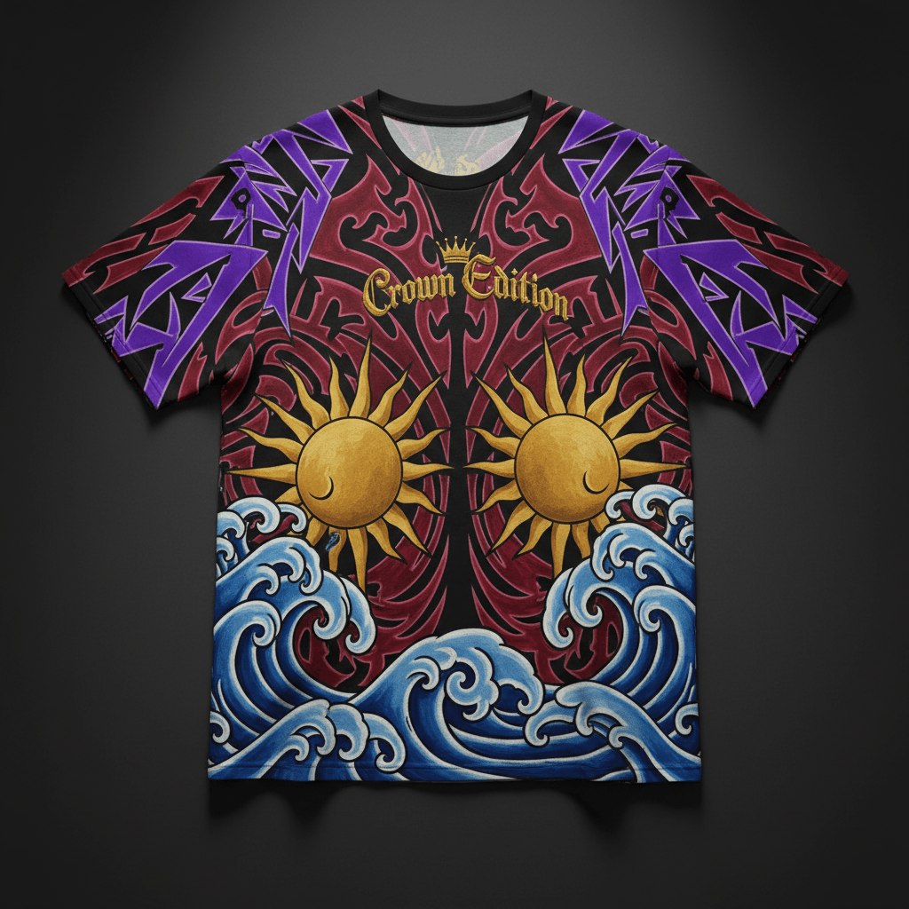 TITAN Crown Edition Tattoo Art Men's Lounge T-Shirt - bold colorful tattoo artwork on matte black fabric