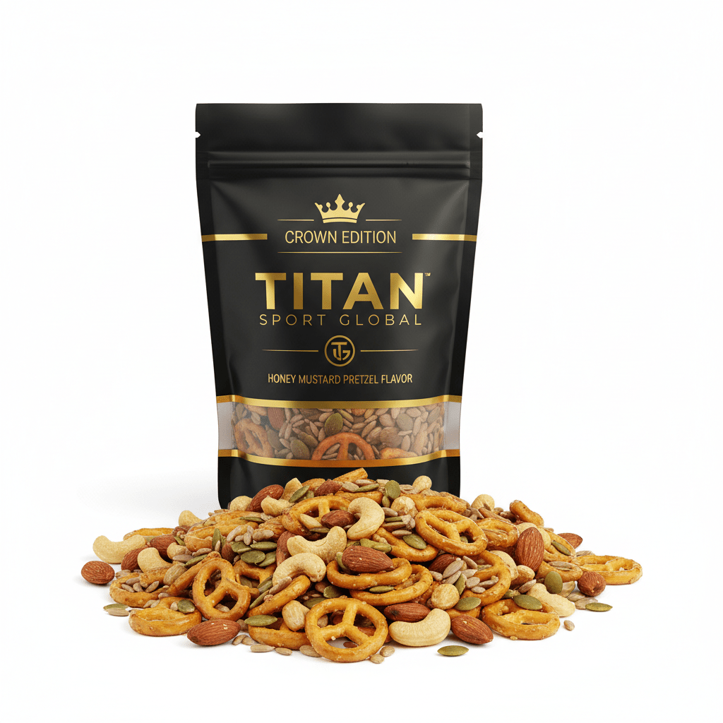 Crown Honey Mustard Pretzel Protein Trail Mix — Crown Edition matte black pouch