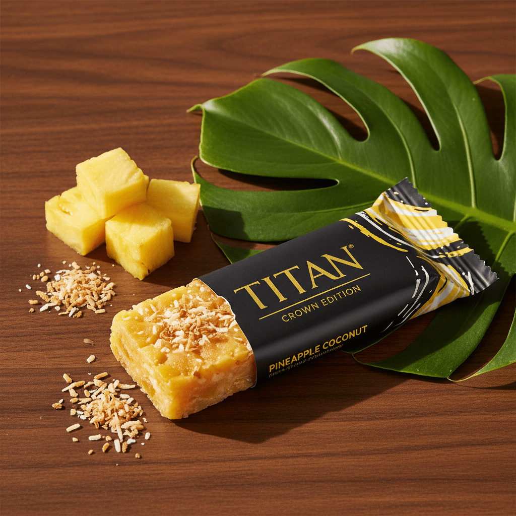 TITAN Vegan Protein Bar Pineapple Coconut Crown Edition — 20g protein premium product shot