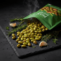 TITAN Protein Edamame Snack – Garlic & Herb, premium product photography