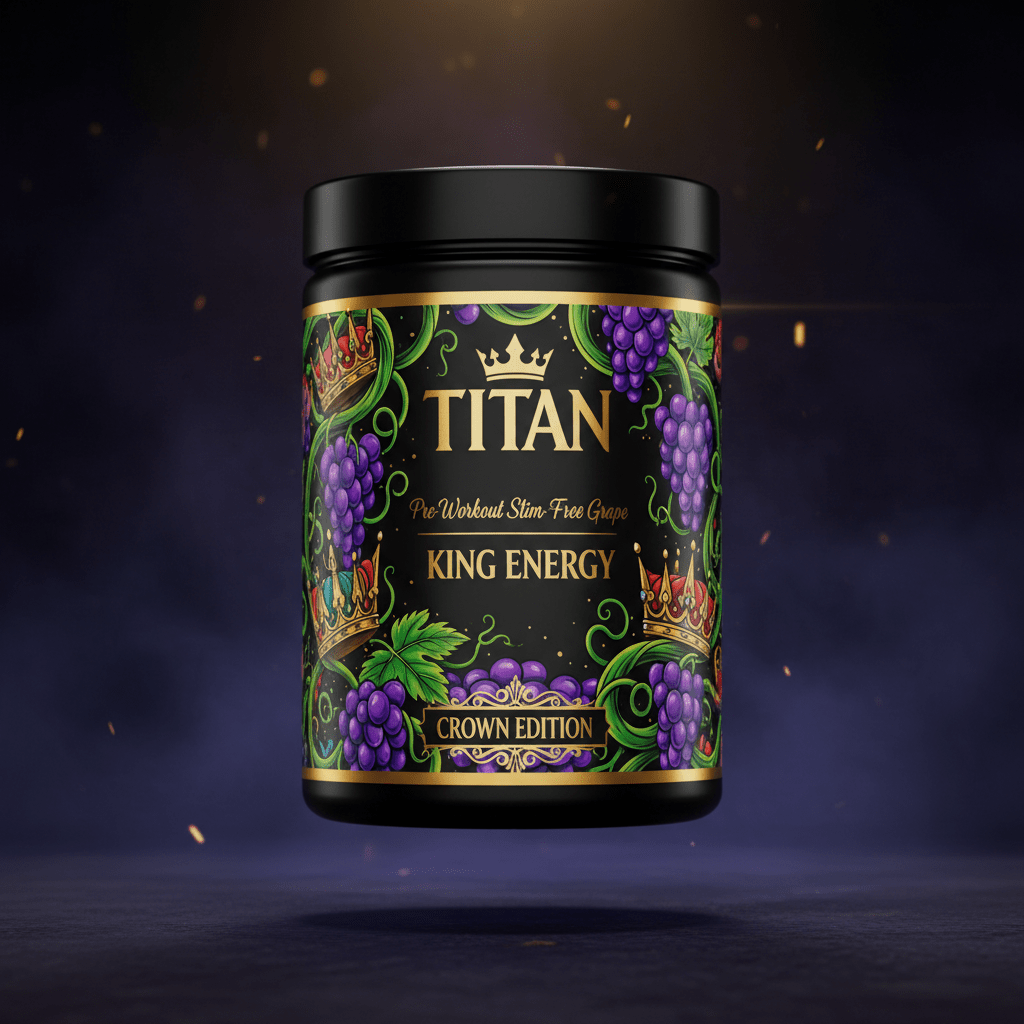 TITAN Pre-Workout Stim-Free Grape - Crown Edition tattoo-style artwork