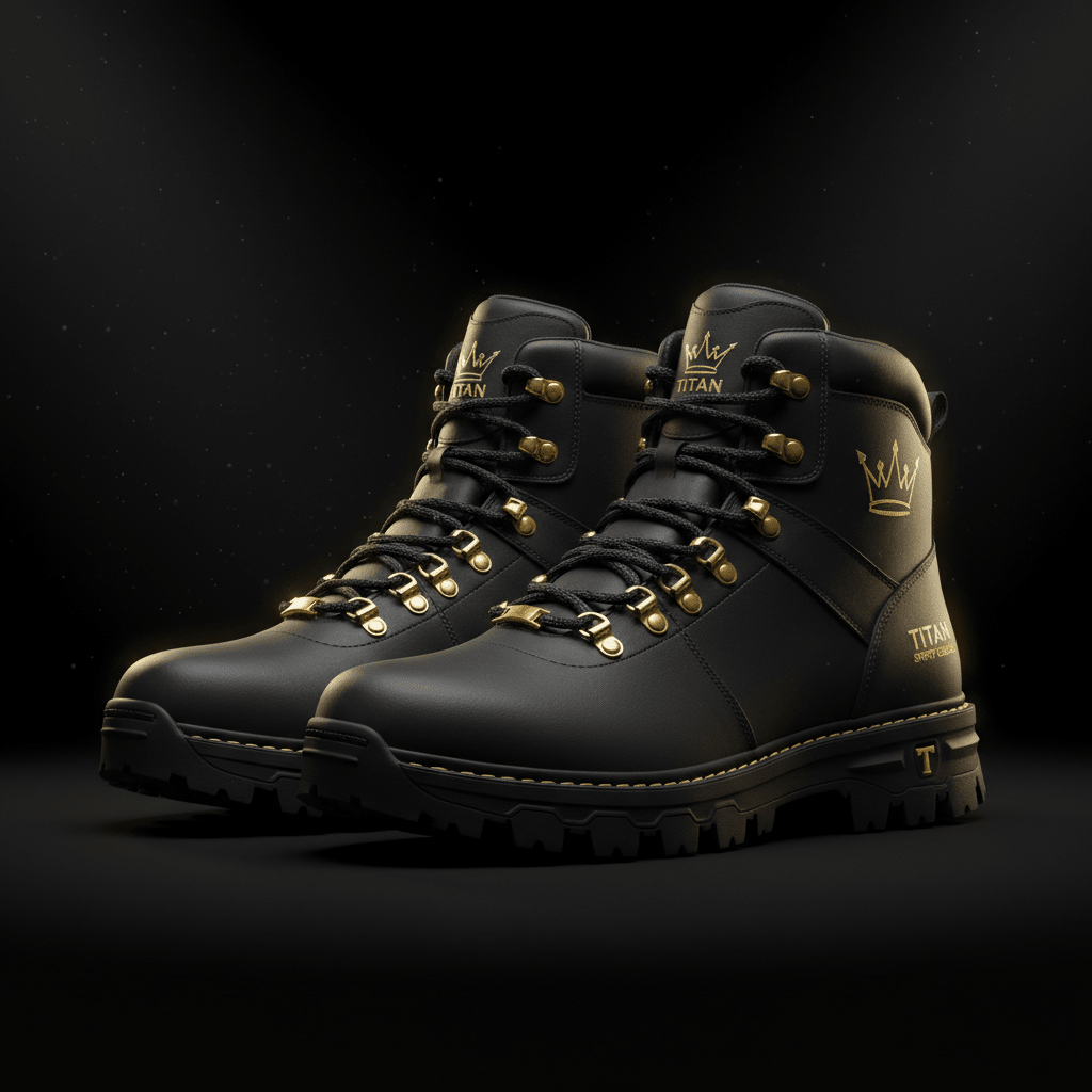 TITAN Hiking Boots Blackout Crown — matte black with gold crown logo