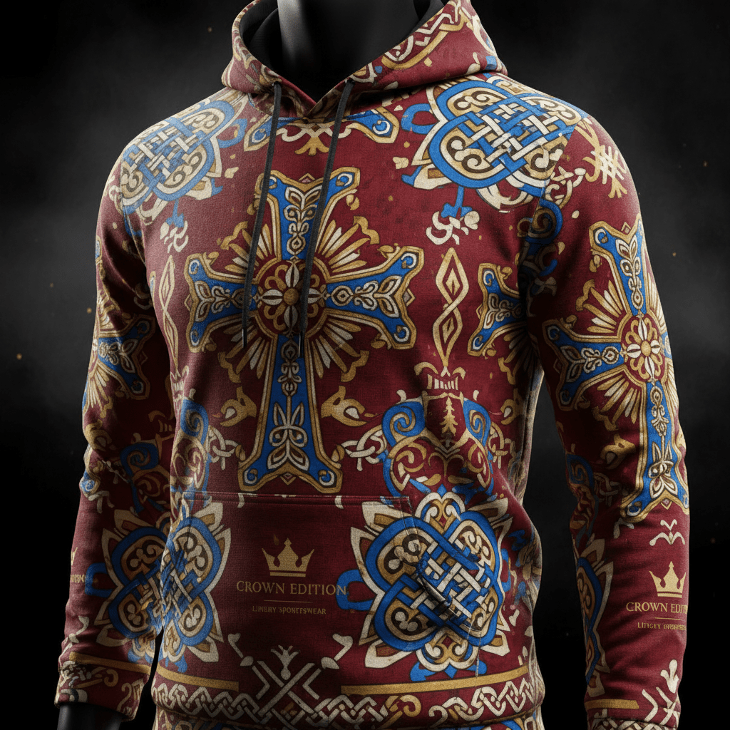 TITAN Armenian Khachkar Pullover Hoodie — Eternal Stone Edition