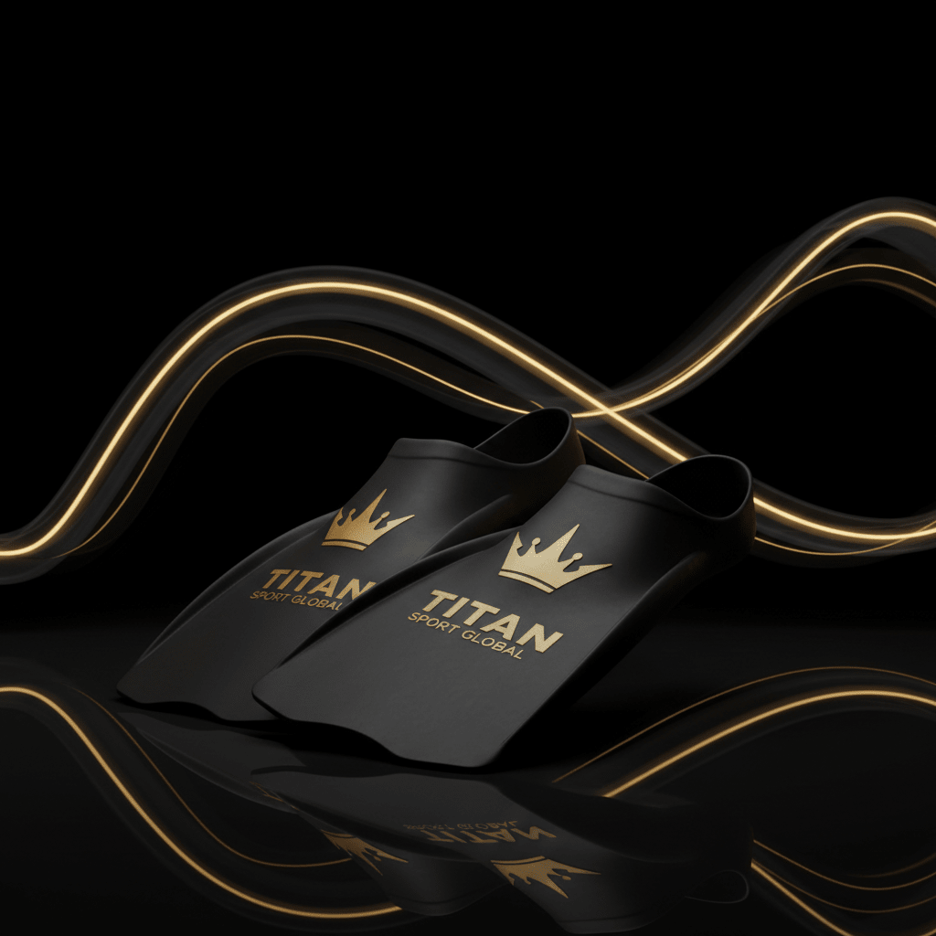 TITAN Swim Training Fins Crown Edition — matte black with gold crown logo