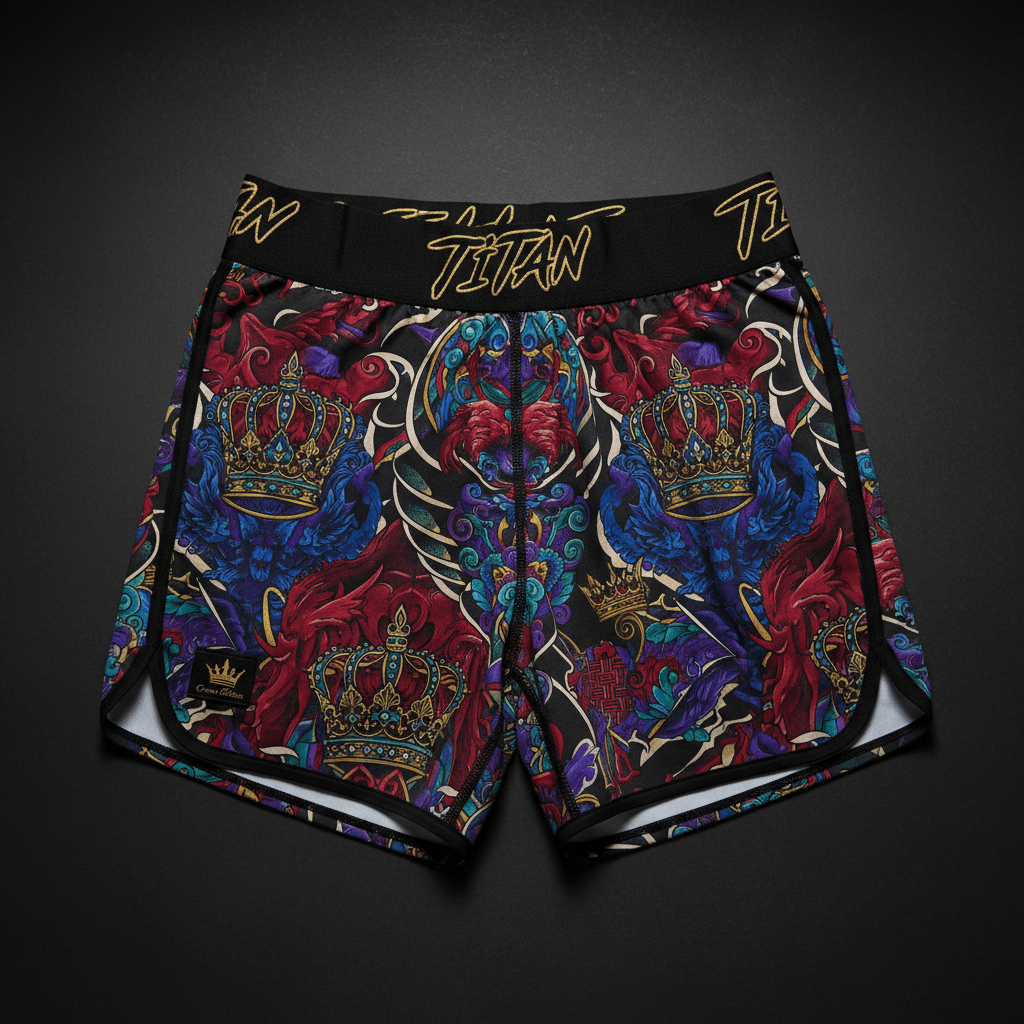 TITAN All-Over Print Performance Shorts - Black & Gold Crown Edition