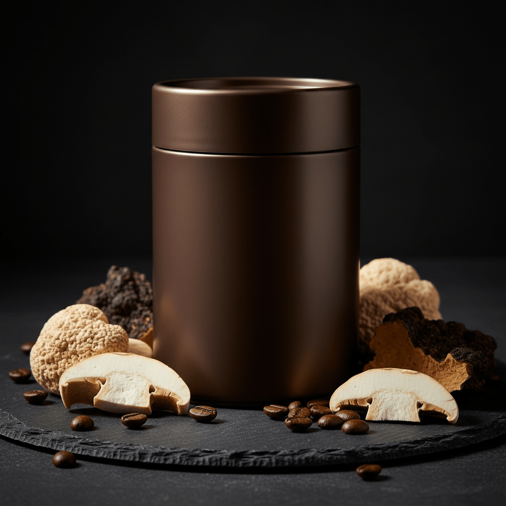TITAN Protein Mushroom Coffee – Lion's Mane & Chaga, premium product photography