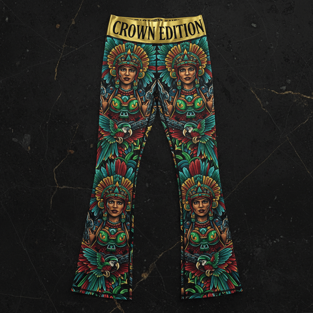 TITAN Crown Edition Tattoo Art Aztec Warrior Woman Flare Leggings Women's Athletic Bottoms