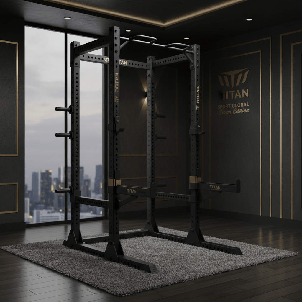 TITAN Crown Edition Power Rack Squat Cage matte black gold
