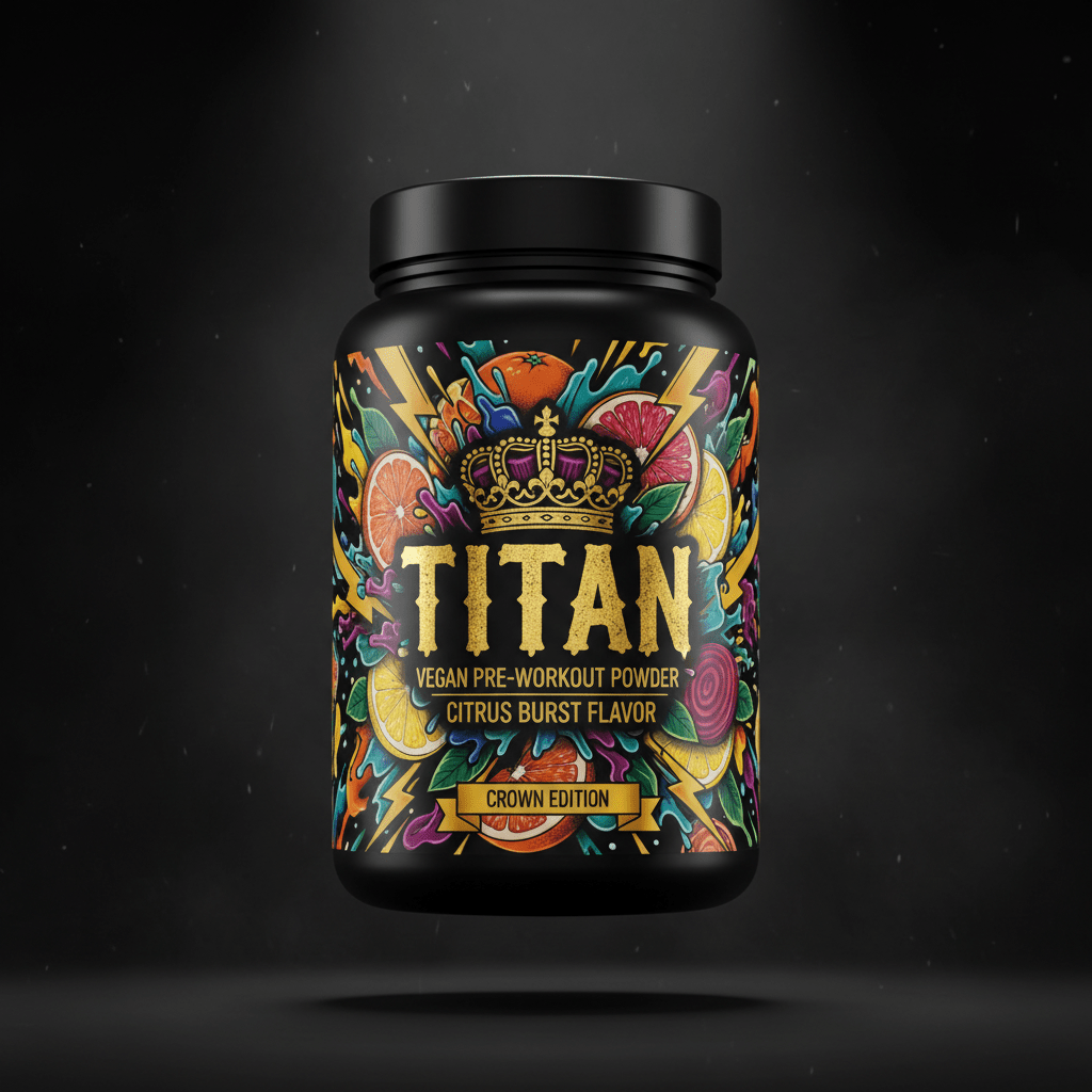 TITAN Vegan Pre-Workout Powder — Citrus Burst, Crown Edition tattoo-style artwork
