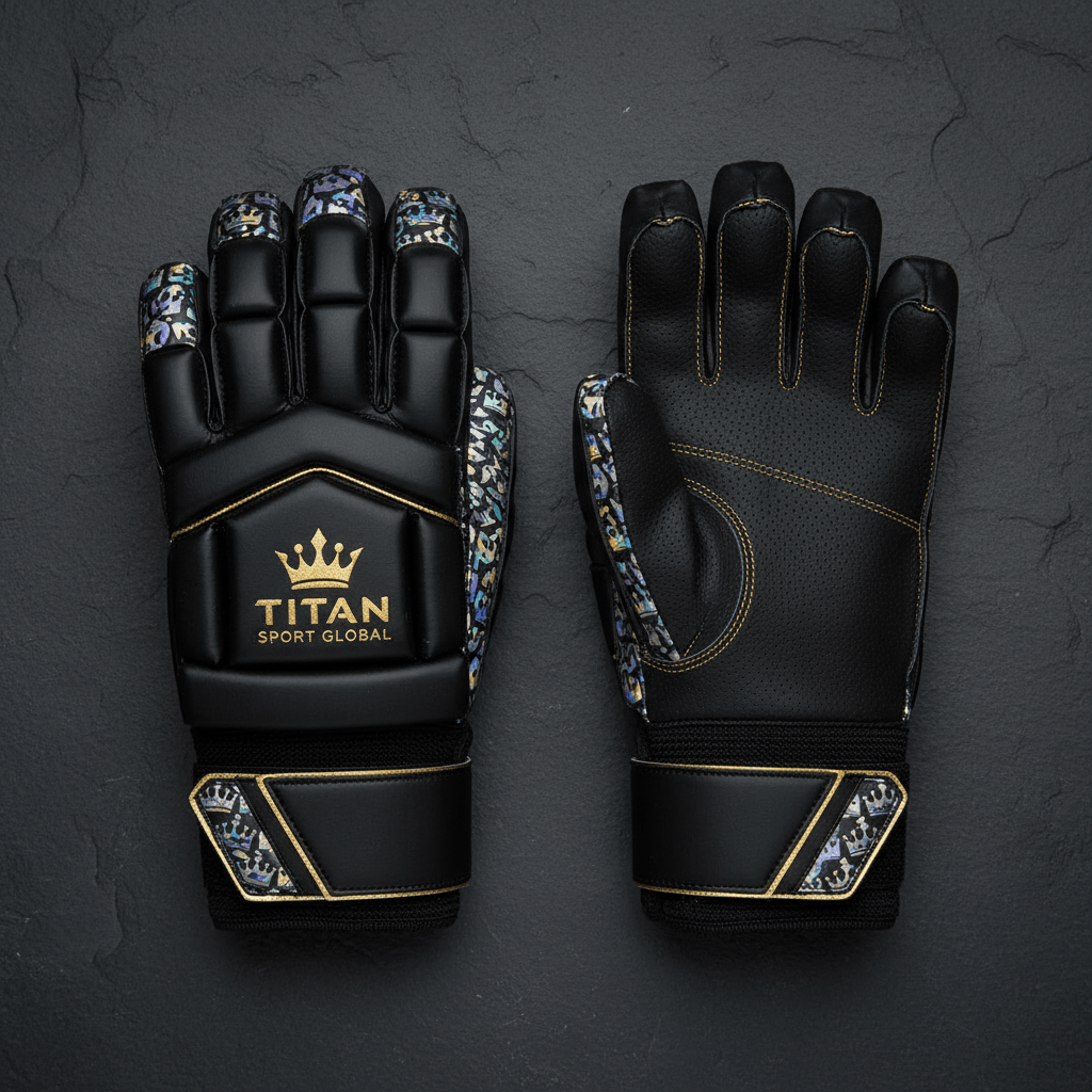 TITAN Crown Edition Cricket Wicket Keeping Gloves Matte Black Gold