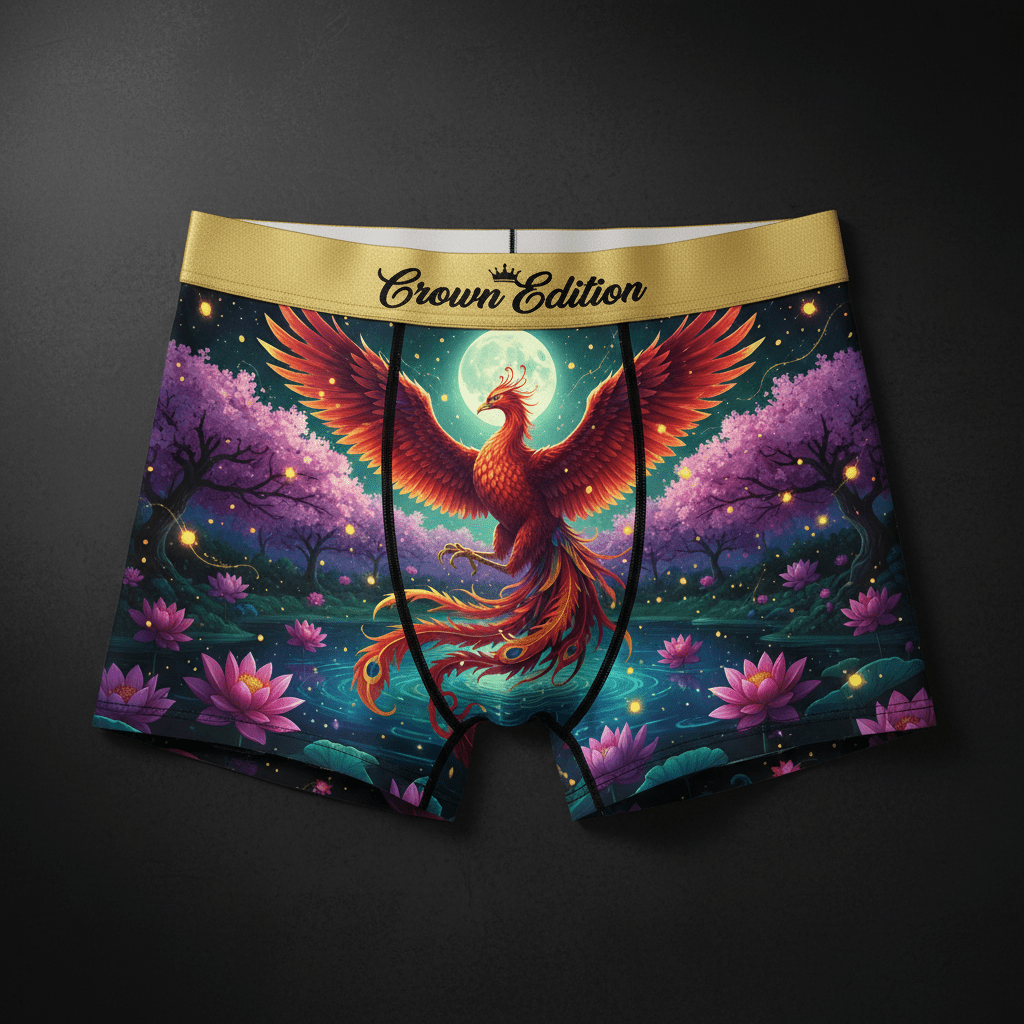 TITAN Phoenix Lotus Women's Cozy Boxer Shorts Crown Edition — anime phoenix art on matte black