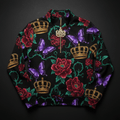 TITAN Crown Edition Tattoo Art Women's Lounge Quarter-Zip Pullover - bold colorful tattoo artwork on matte black French terry