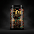 TITAN Pea Protein Powder — Mocha Coffee, Crown Edition tattoo-style artwork