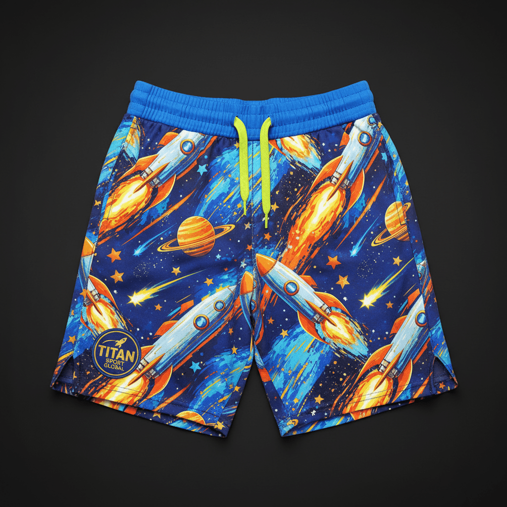 TITAN Youth Performance Shorts — Rocket Ship Space Adventure Design